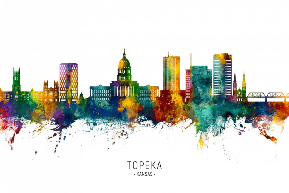 Topeka Watercolor Skyline by Michael Tompsett — canvas wall art