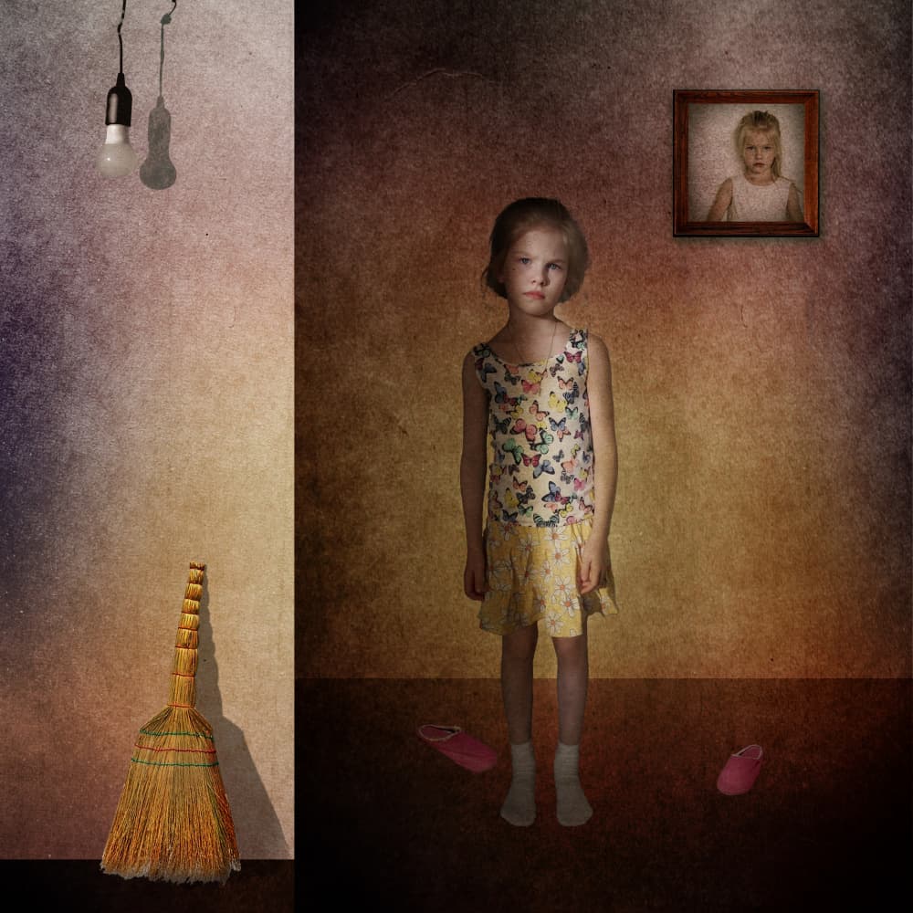 Lonely Child in Room by Evgenii Novichikhin — canvas wall art