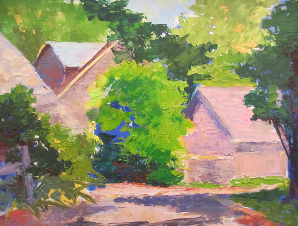Vibrant Countryside Barns by Maxine Shore — canvas wall art