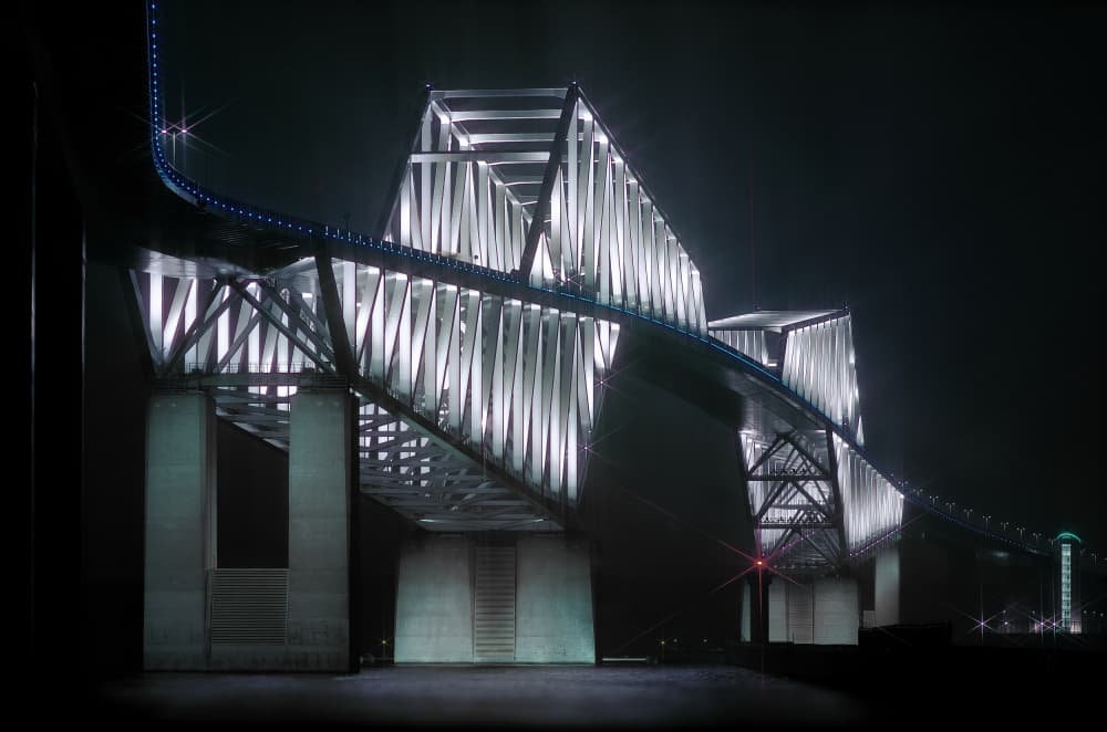 Illuminated Night Bridge by Shigeharu — canvas wall art