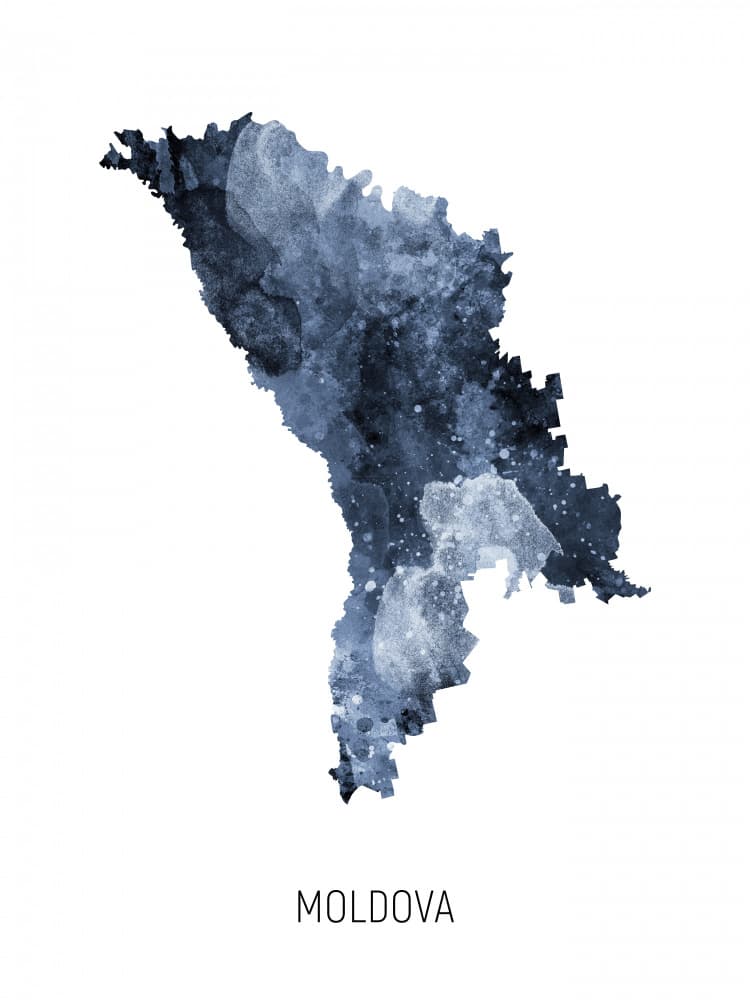 Moldova Deep Blue Map by Michael Tompsett — canvas wall art