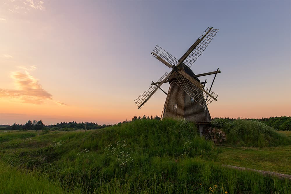 Peaceful Sunset Windmill by Leif Løndal — canvas wall art