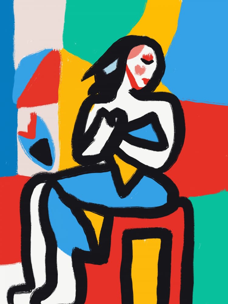 Vibrant Seated Woman by Little Dean — canvas wall art