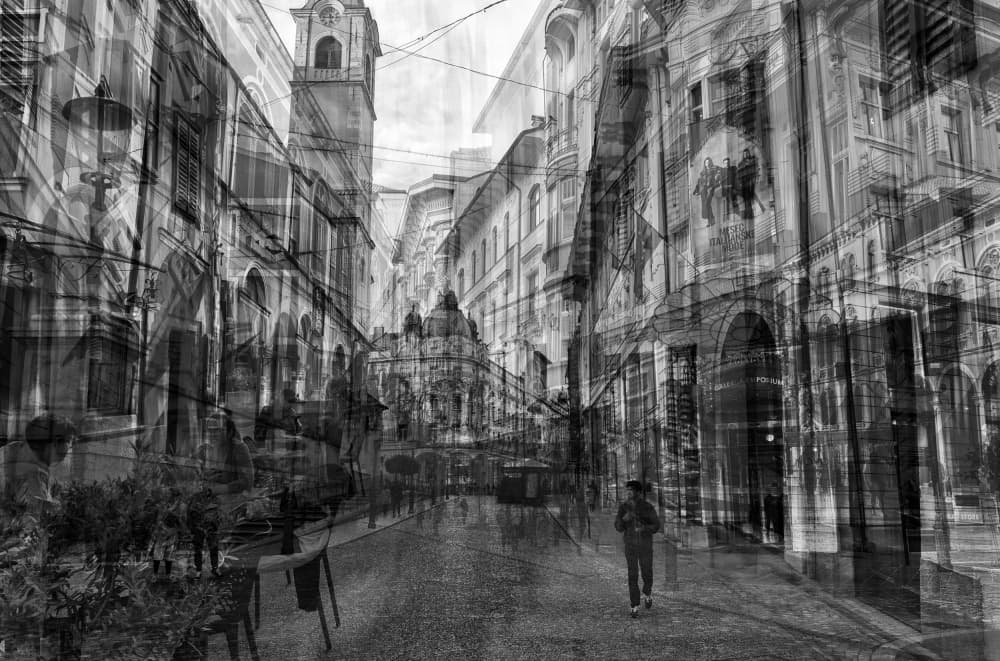 Monochrome City Layers by Anita Underwood Photography — canvas wall art