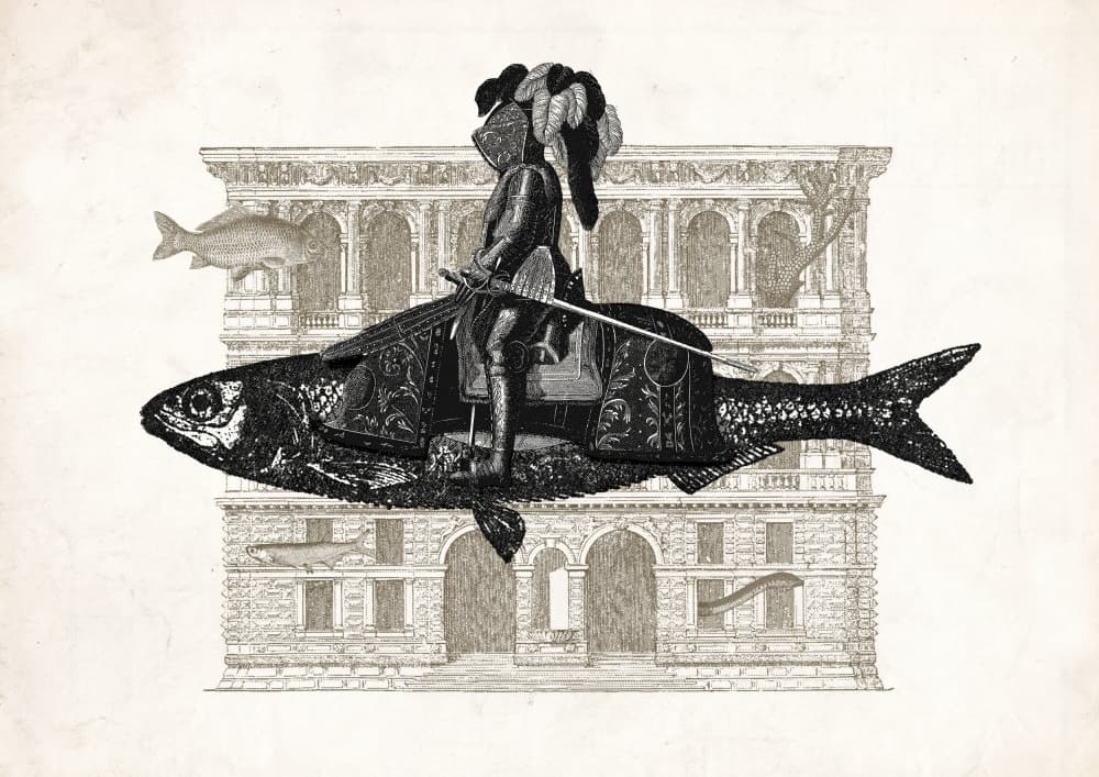Knight on a Fish by Florent Bodart — canvas wall art
