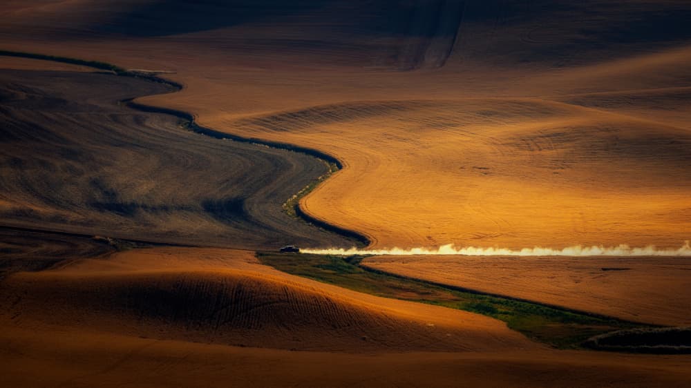 Golden Fields Dust Trail by James Lu — canvas wall art