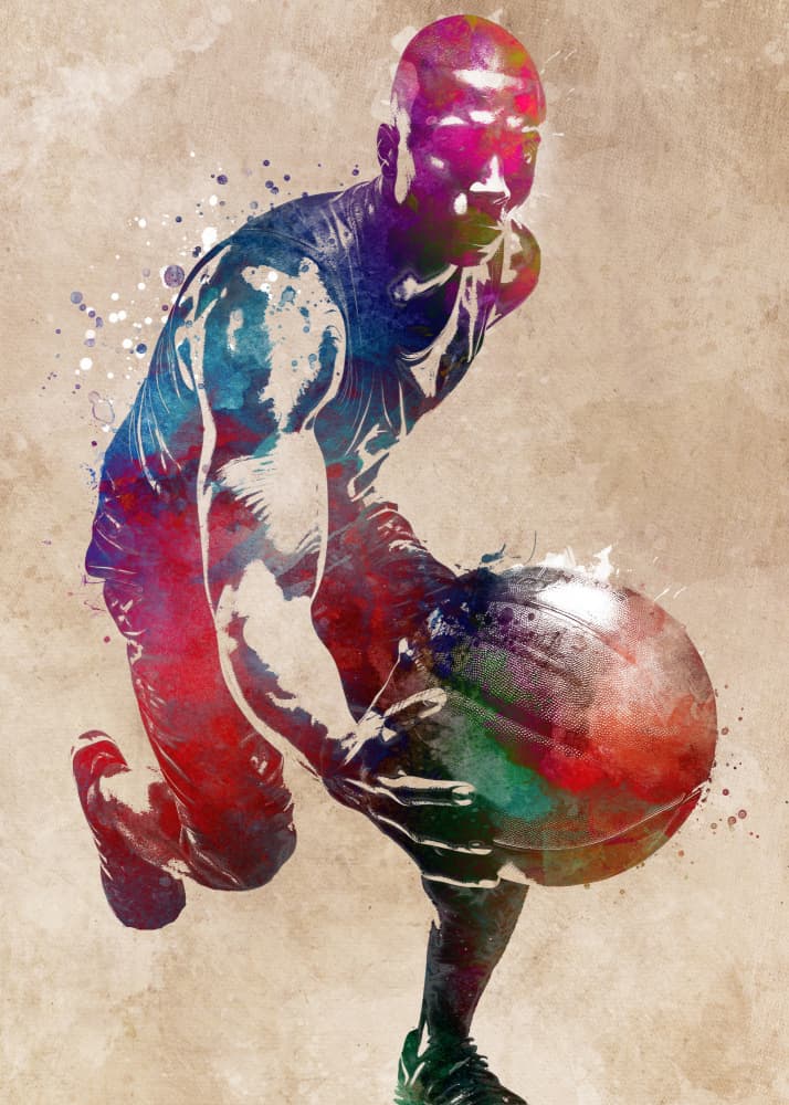 Colorful Basketball Action by Justyna Jaszke — canvas wall art
