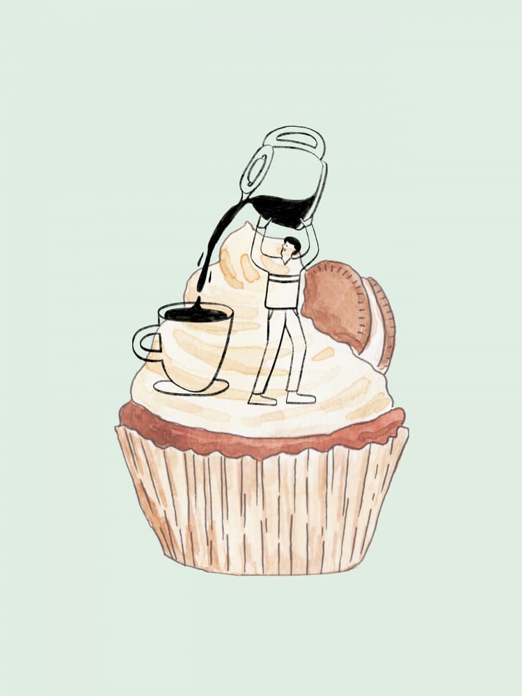 Whimsical Coffee Cupcake by Elizabeth C — canvas wall art
