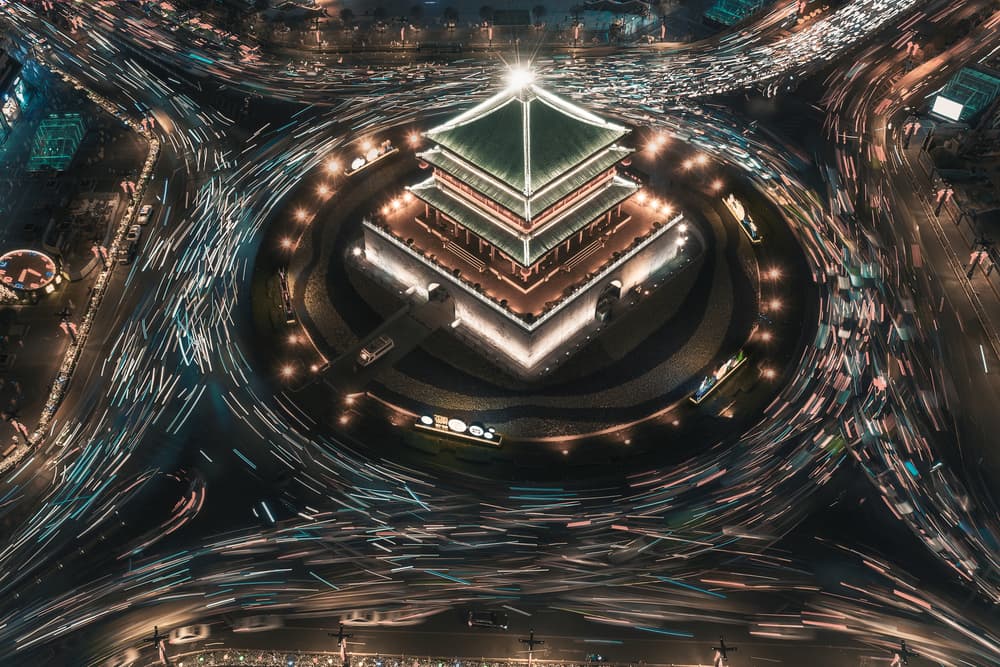 Bell Tower City Lights by MiracleGuo — canvas wall art