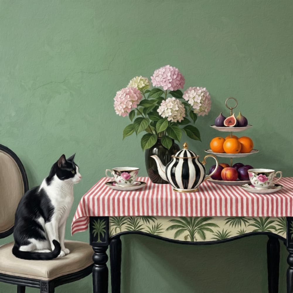 Cat's Tea Party by Marja van den Hurk — canvas wall art