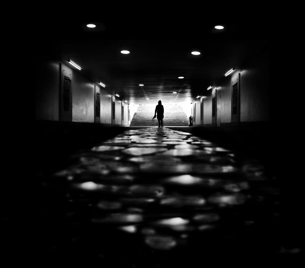 Solitary Walk Dark Tunnel by Mirela Momanu — canvas wall art