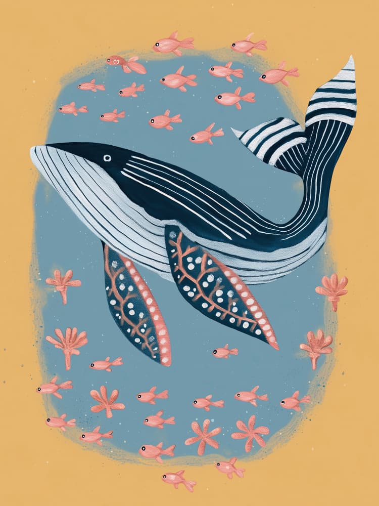 Blue Whale Ocean Life by Flow Line — canvas wall art