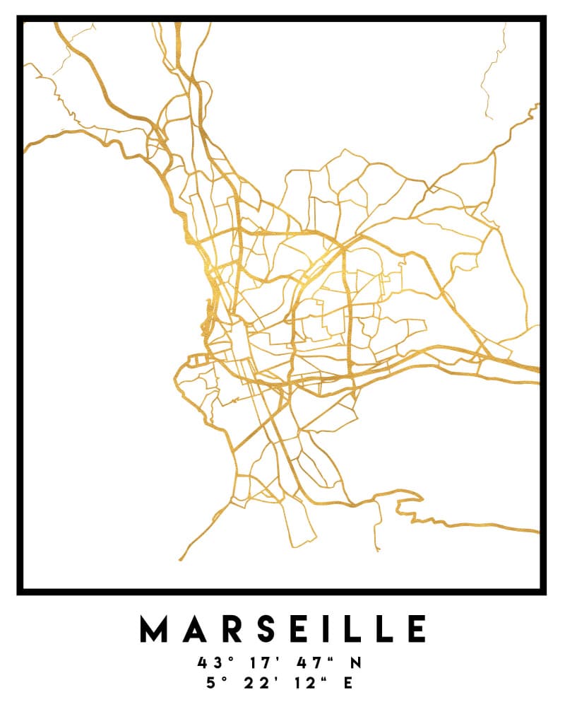 Marseille Gold City Map by Emiliano Deificus — canvas wall art
