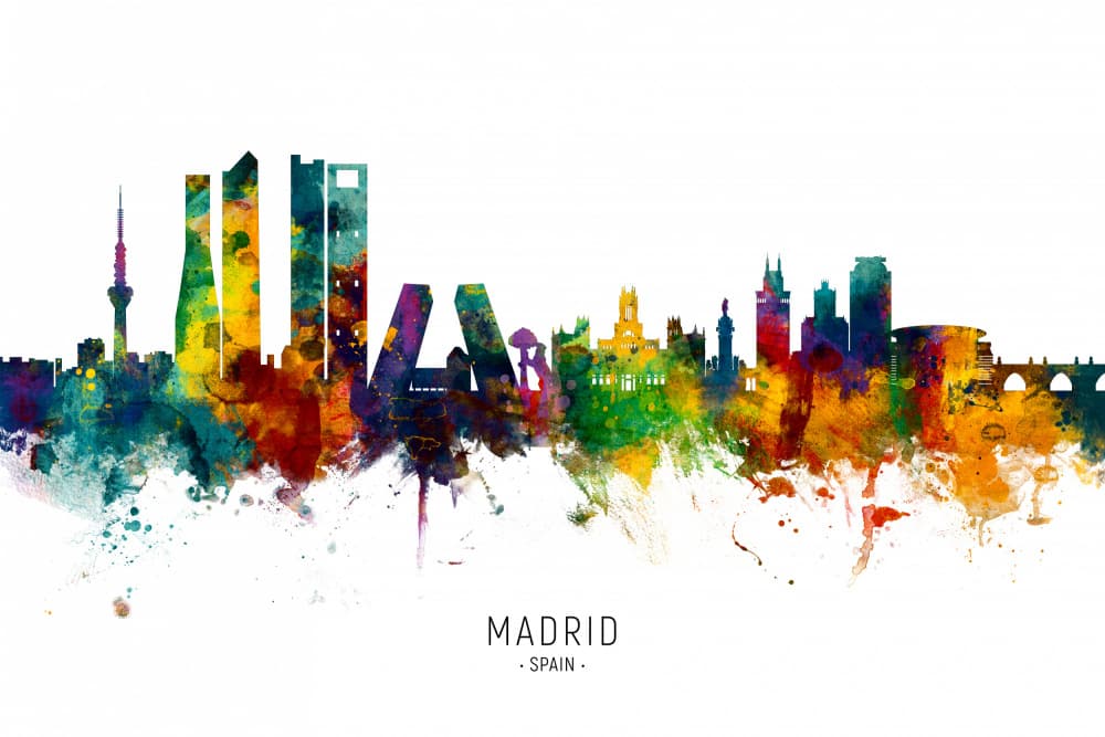 Vibrant Madrid Skyline by Michael Tompsett — canvas wall art