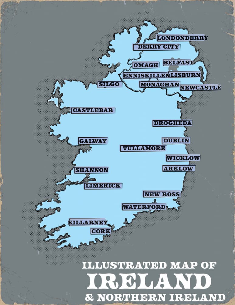 Vintage Ireland City Map by Nicholas — canvas wall art