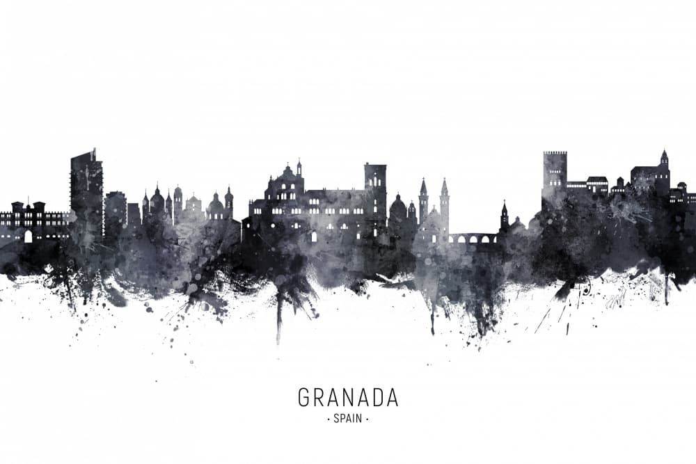 Watercolor Granada Skyline by Michael Tompsett — canvas wall art