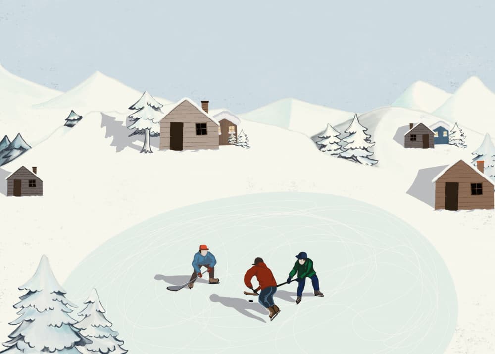 Winter Pond Hockey Game by Nikita Jariwala — canvas wall art