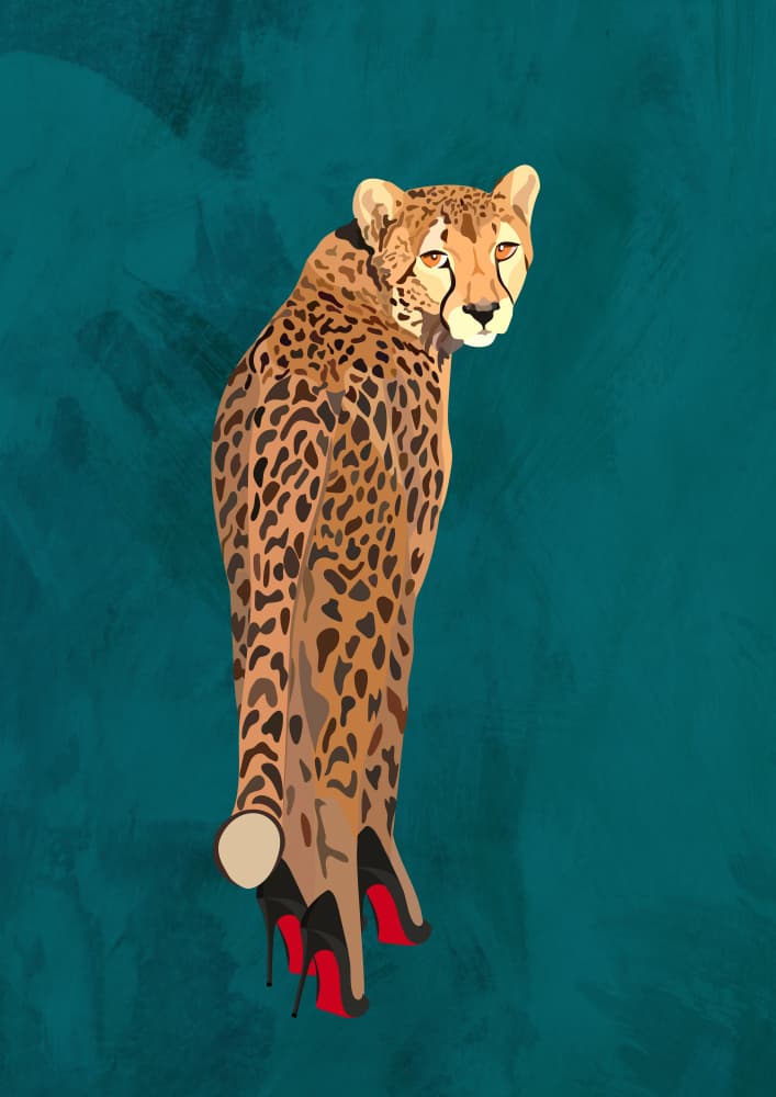 Cheetah in Red Heels by Sarah Manovski — canvas wall art