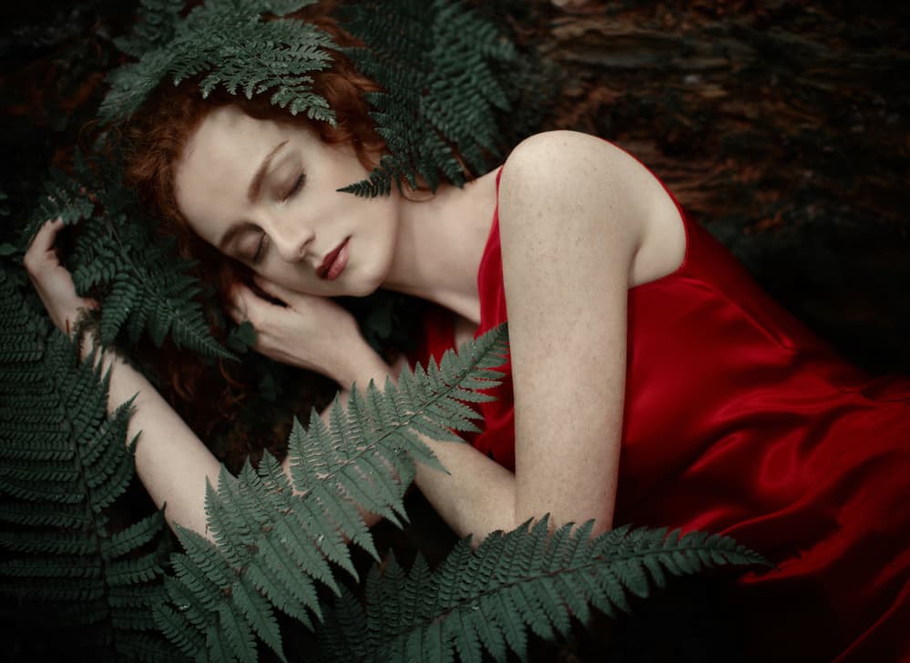 Red Dress Forest Dream by Magdalena Russocka — canvas wall art