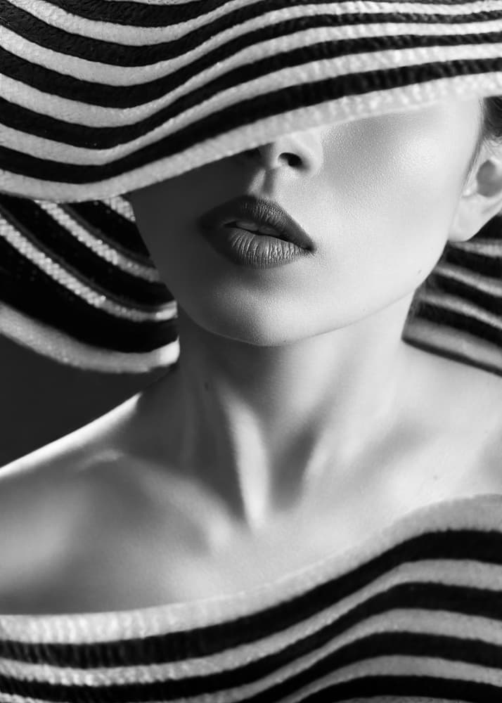 Elegant Striped Hat Portrait by Boris Belokonov — canvas wall art