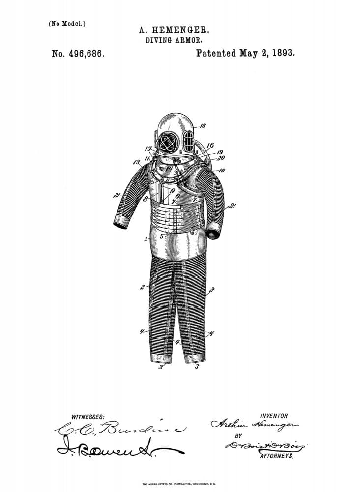Vintage Diving Armor Patent by Andreas Magnusson — canvas wall art