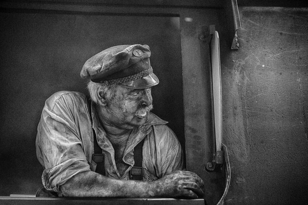 Vintage Train Engineer by Jani Novak — canvas wall art