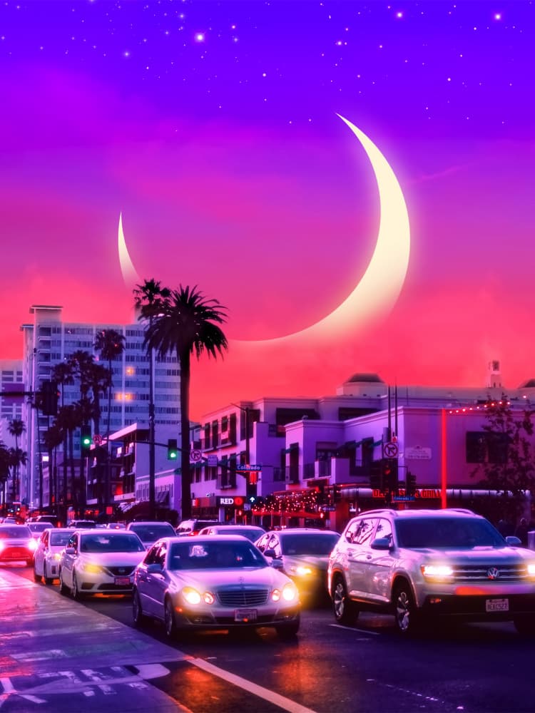 Tropical City Moon Magic by Ritvik takkar — canvas wall art