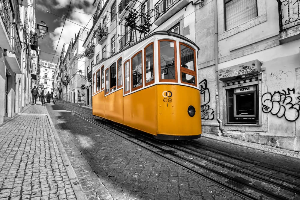 Lisbon Yellow Tram by Mike Kreiten — canvas wall art