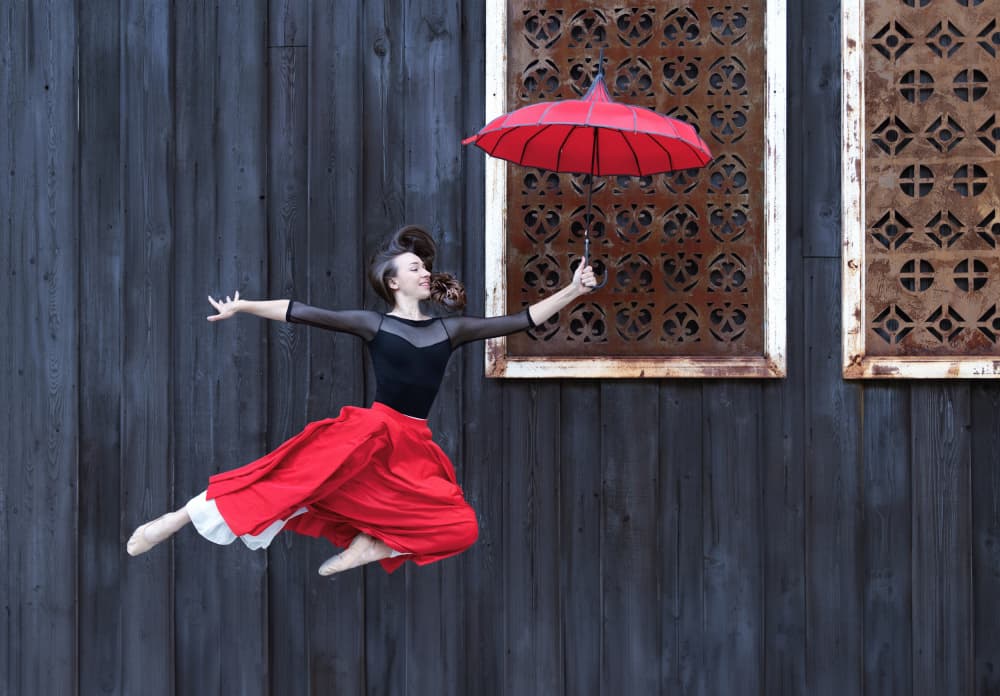 Graceful Dancer Red Umbrella by Catherine Wang — canvas wall art