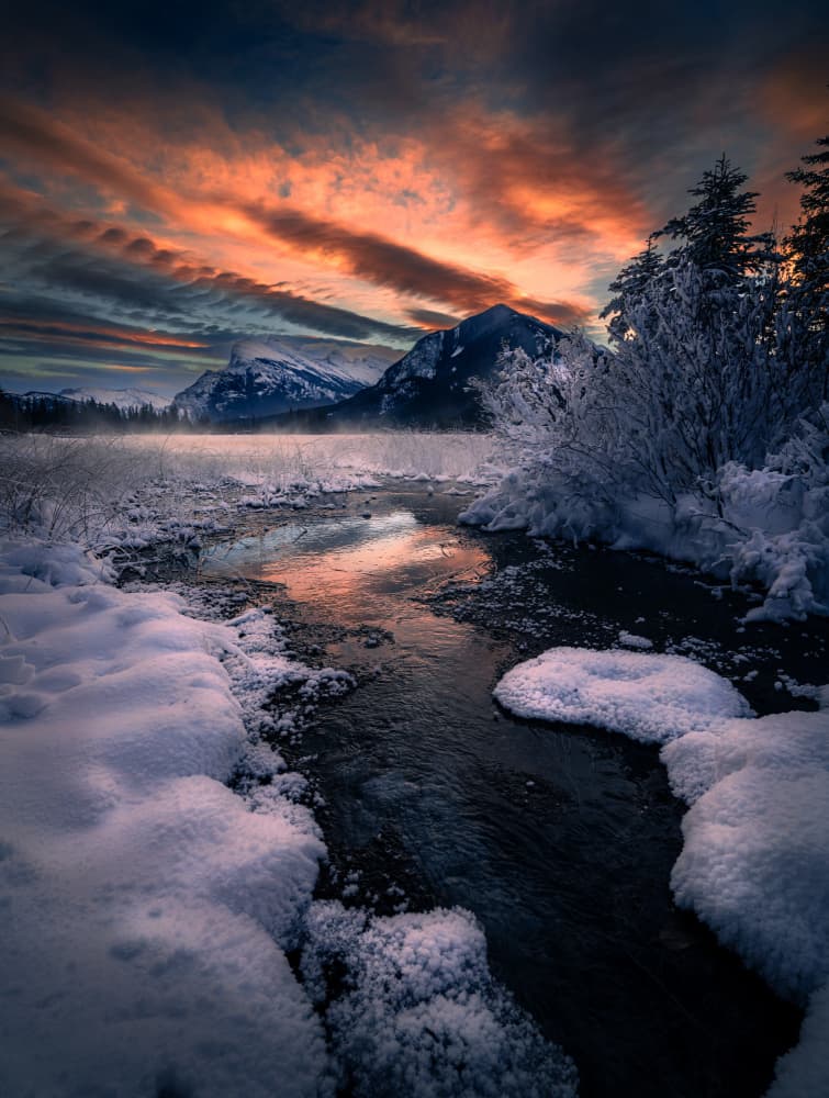 Frosty Winter River Glow by Bing Li — canvas wall art
