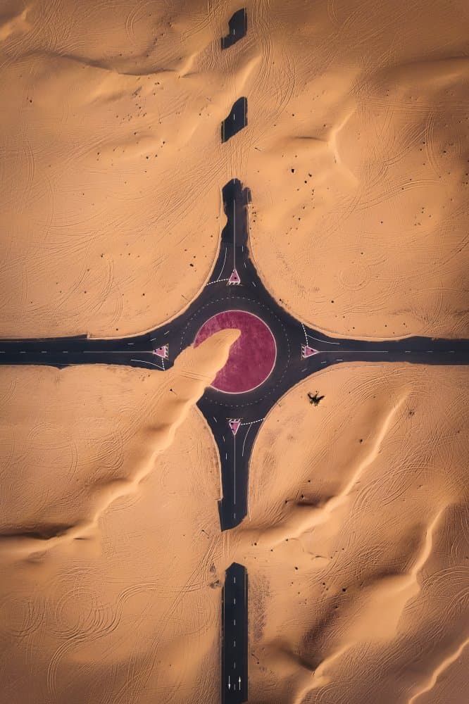 Red Circle Desert Road by Javier de la Torre — canvas wall art