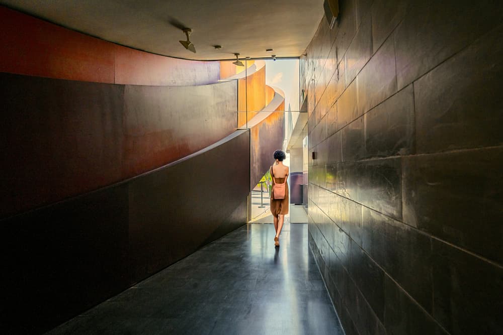 Woman Walking Modern Hallway by Gabrielle Halperin — canvas wall art