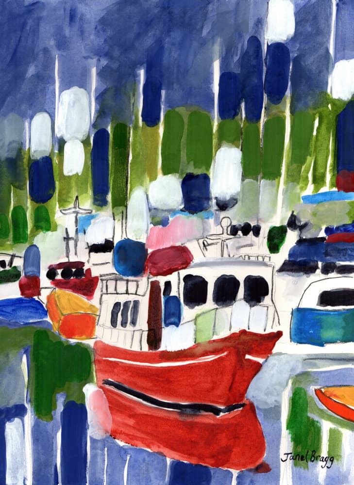 Vibrant Harbor Boats by Janel Bragg — canvas wall art