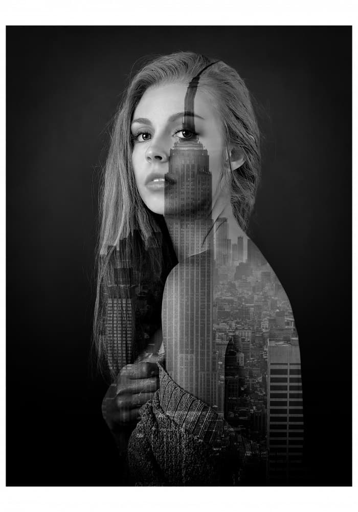 Urban Woman Double Exposure by Fadil Roze — canvas wall art