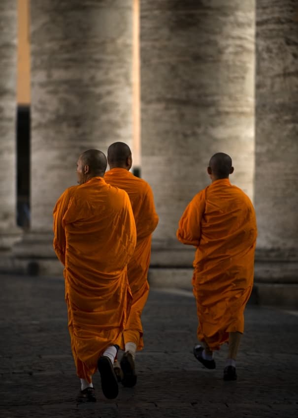 Monks Walk Ancient Columns by Fulvio Pellegrini — canvas wall art