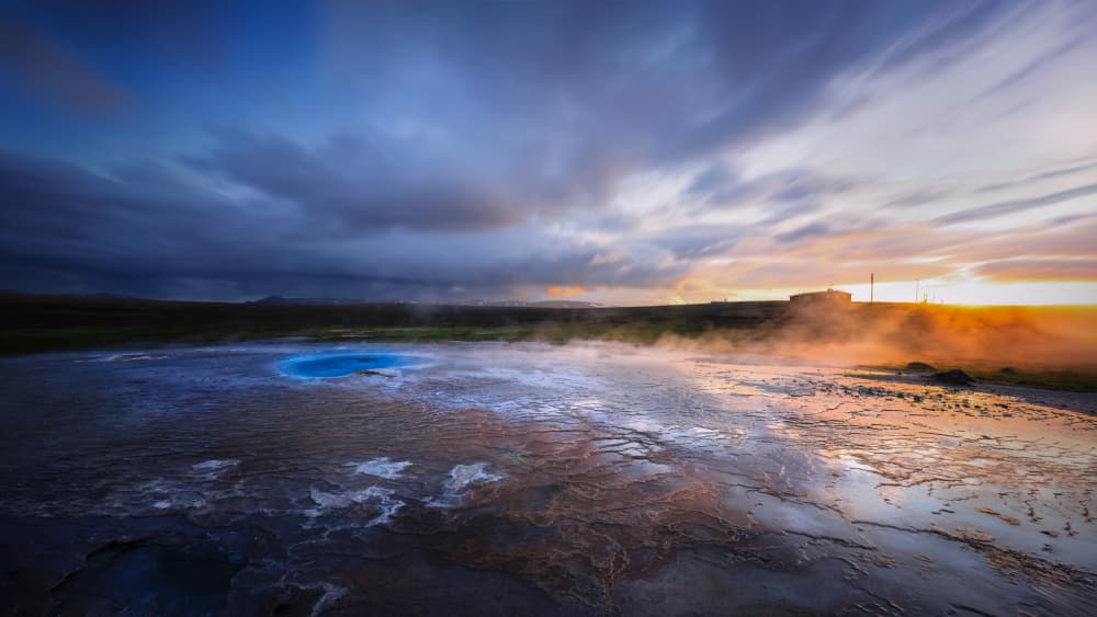 Blue Geyser At Sunset by Hanping Xiao — canvas wall art