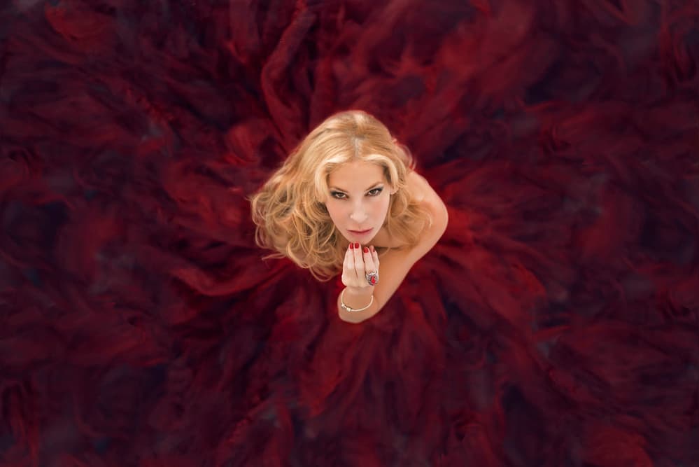 Blonde In Flowing Red by Carmit Rozenzvig — canvas wall art