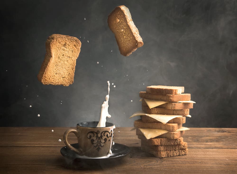 Flying Toast and Milk Splash by Ali Bader — canvas wall art