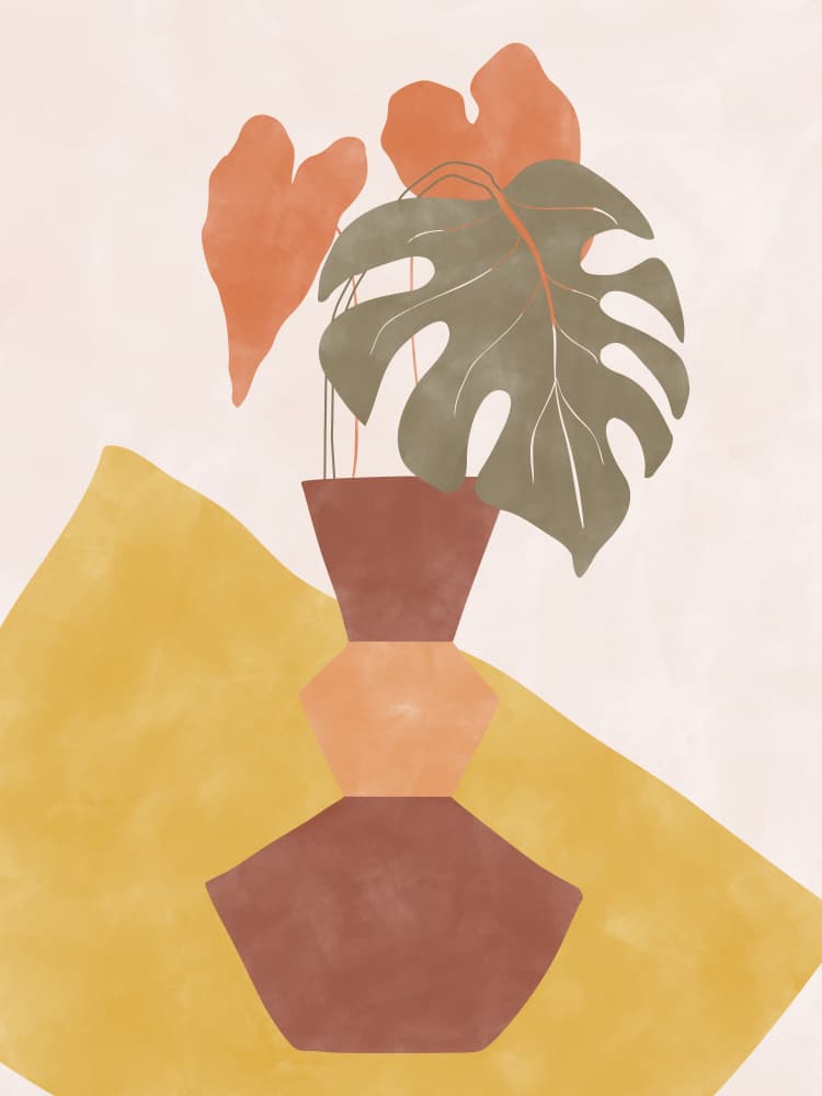 Abstract Potted Monstera by Elena Ristova — canvas wall art