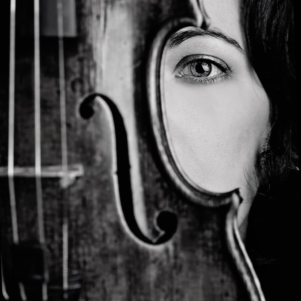 Soulful Violin Gaze by Oren Hayman — canvas wall art