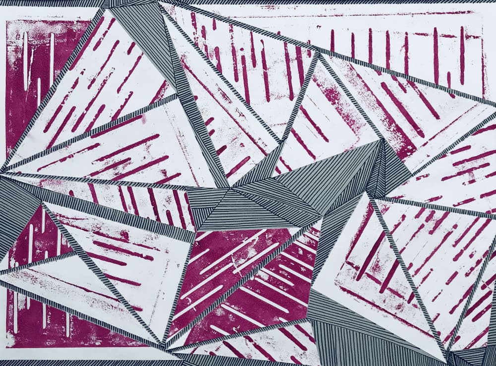 Geometric Magenta Triangles by kellymariesmith — canvas wall art