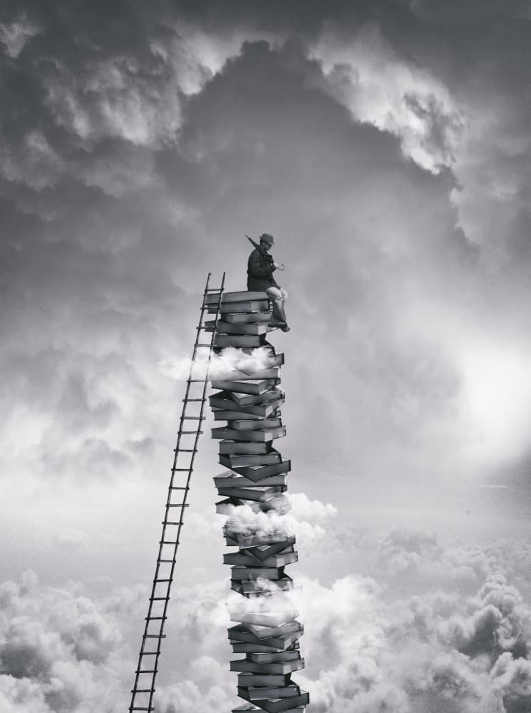 Reading Books Above Clouds by Hari Sulistiawan — canvas wall art