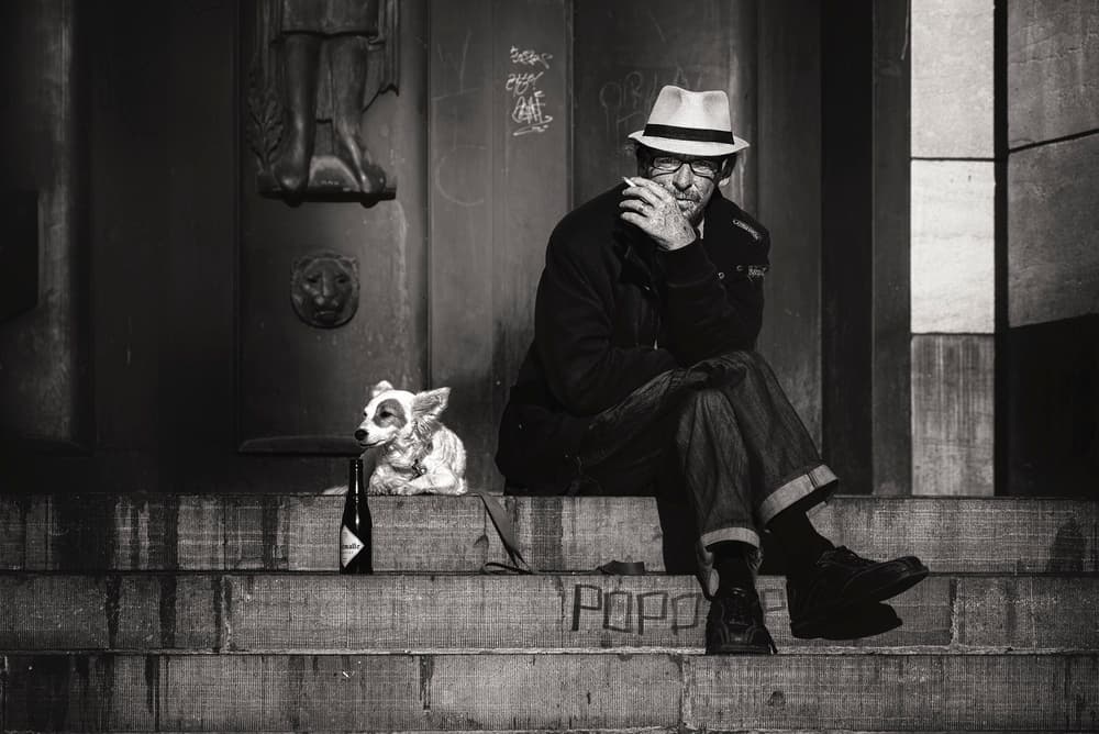 Smoking Man and Dog by Alexander Jikharev — canvas wall art