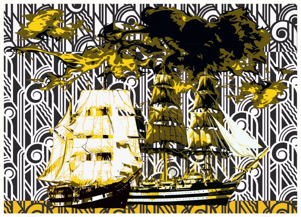 Golden Art Deco Ships by andrea de ranieri — canvas wall art