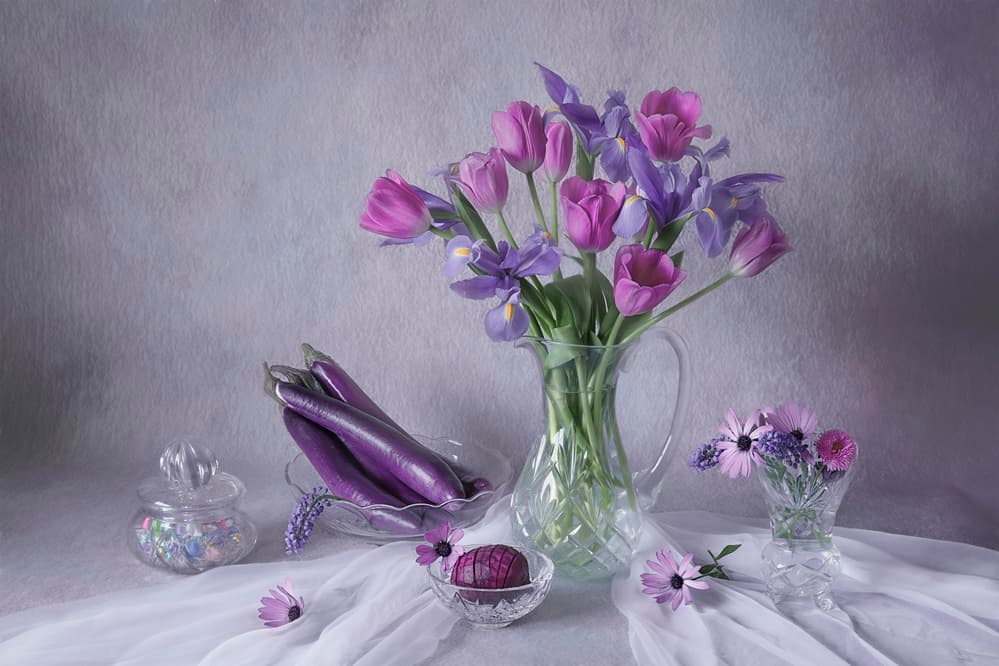 Purple Floral Still Life by Lydia Jacobs — canvas wall art