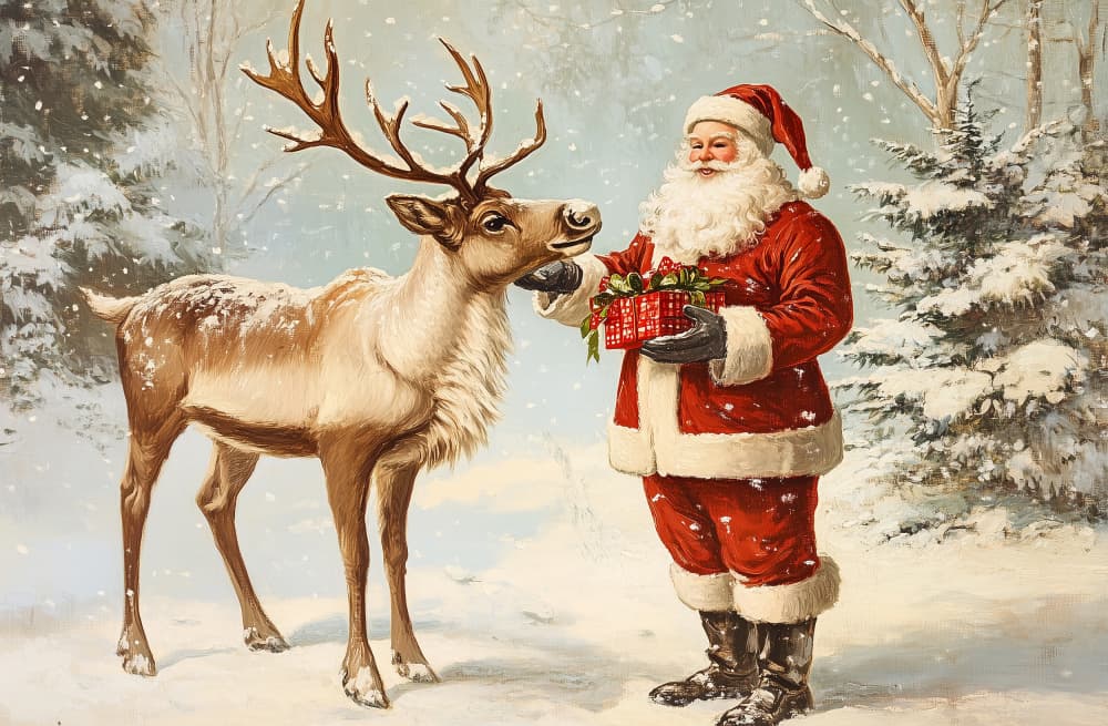 Santa and Reindeer Gift by Pictufy Studio IV — canvas wall art