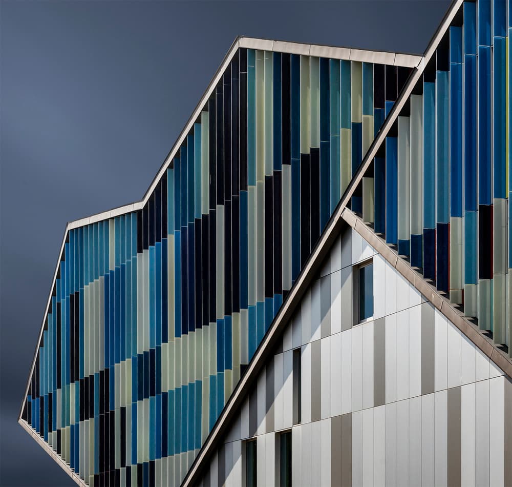 Geometric Blue Facade by Jef Van den Houte — canvas wall art