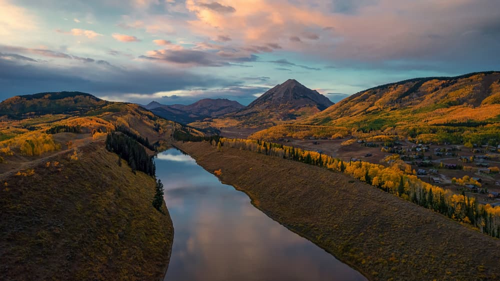 Golden Autumn Mountain Lake by Mei Xu — canvas wall art