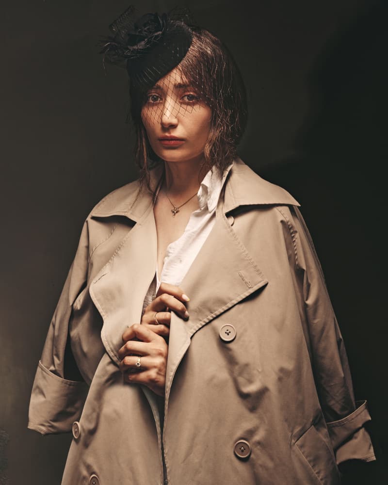 Veiled Woman Trench Coat by Shizuo Shiki — canvas wall art