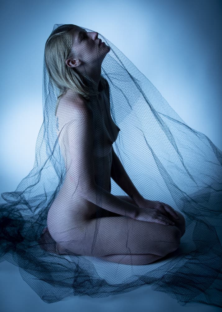 Ethereal Blue Veiled Nude by Enis Onur — canvas wall art